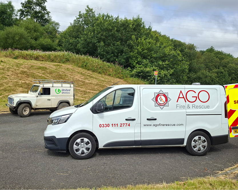 The AGO Fire & Rescue branded van parked on-site ready to assist with a Confined Space or Technical Rescue operation